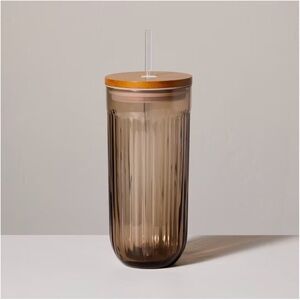 21oz Fluted Glass Tumbler with Wood Lid Blush - Hearth & Hand™ with Magnolia